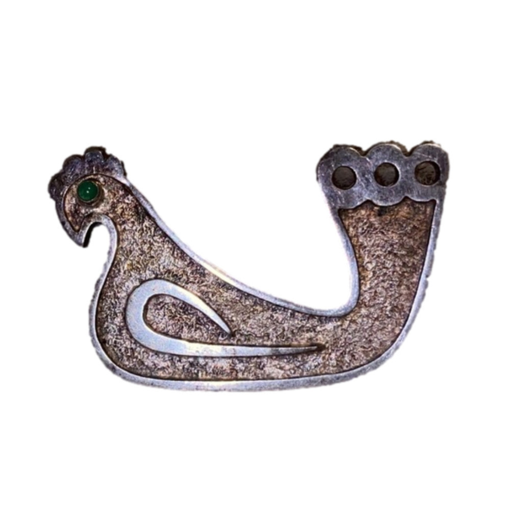 VTG Equador 925 Silver Bird Chicken Brooch w Stone eye 2”